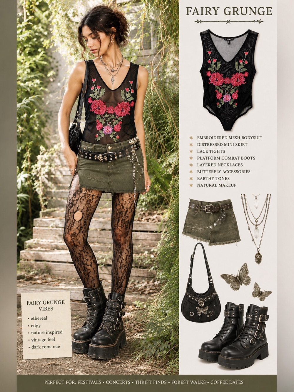 Sheer Black Floral Embroidered MeshBodysuit Fairy Grunge Whimsigoth Coquette Top